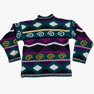Vintage Youth Grand USA Sweater Kids M 10/12 90s Colorful Geometric Knit